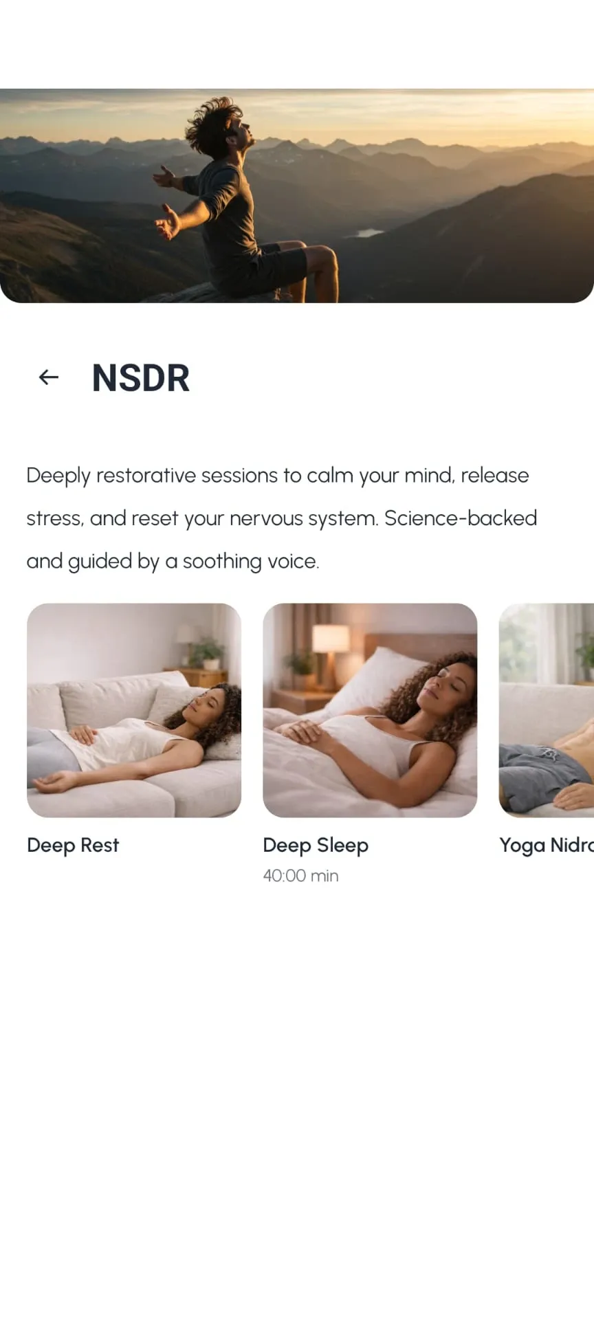 Mind Movement app — scherm NSDR