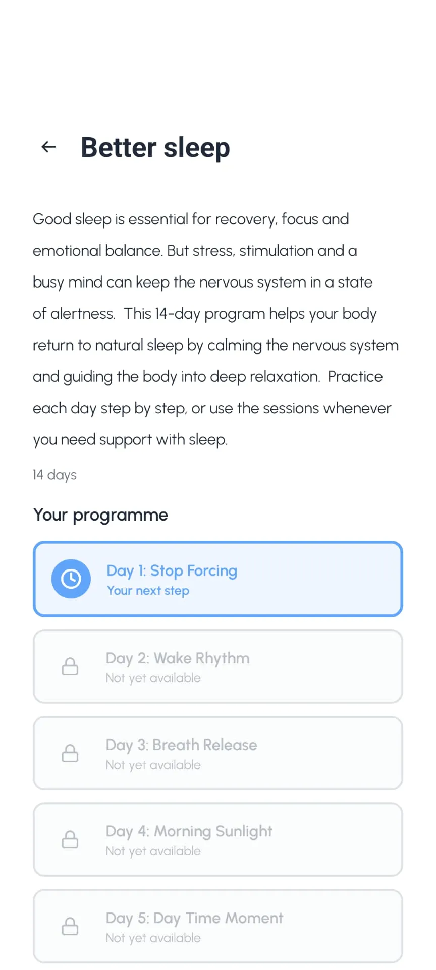 Mind Movement app — scherm Slaap